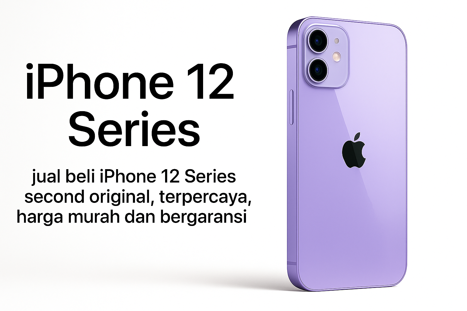 Banner promo iPhone 12 Series Second bergaransi resmi iBox, Digimap, Blibli. 100% ori, IMEI legal, COD Jakarta & kirim seluruh Indonesia.