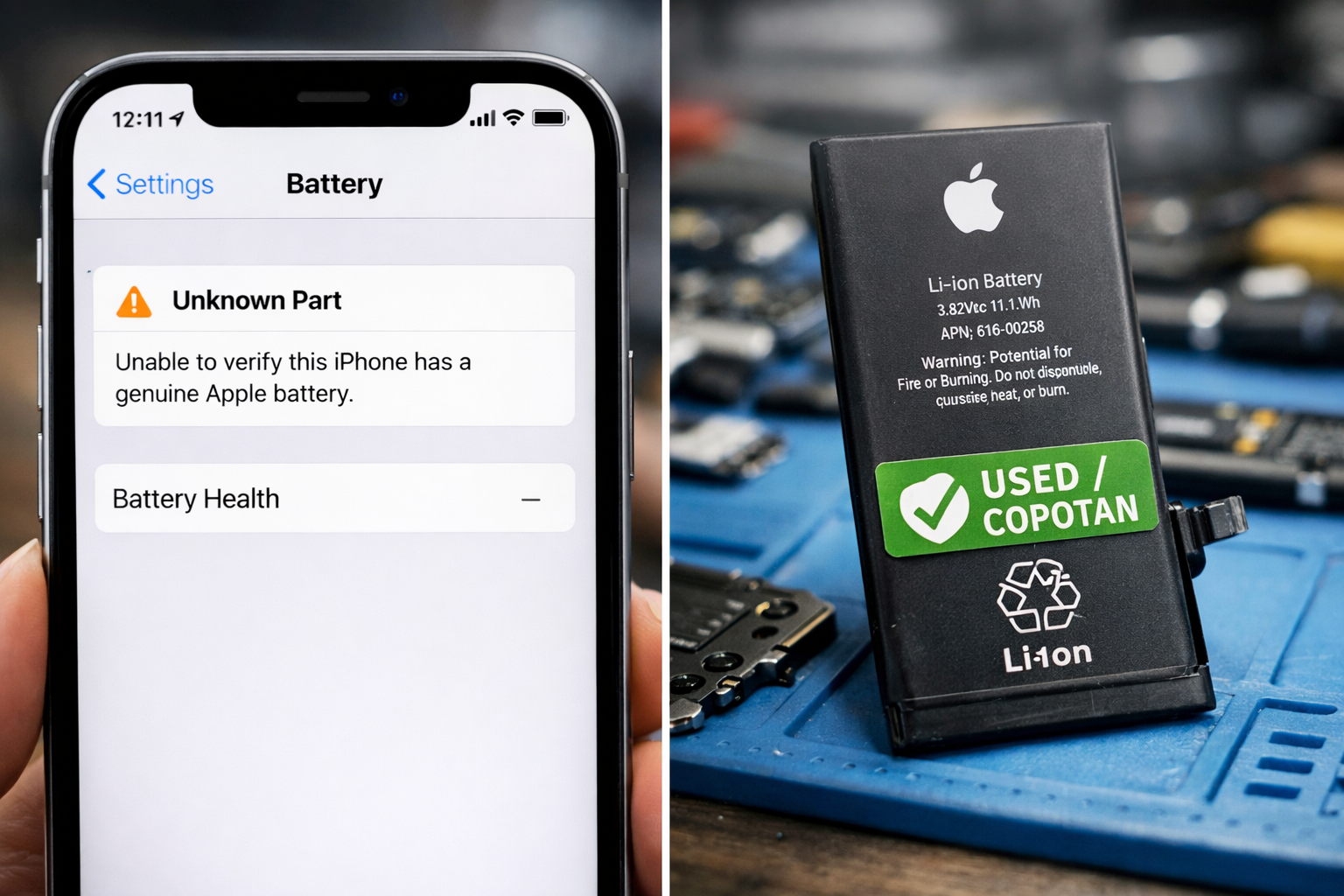 Perbedaan Baterai Unknown Part iPhone vs Baterai Used Copotan