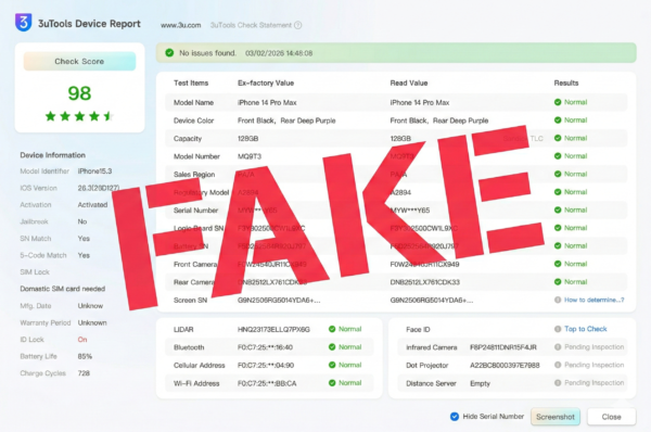 Ilustrasi teknisi nakal yang melakukan manipulasi 3uTools hijau semua pada iPhone rekondisi oplosan (Frankenstein) demi menipu pembeli.