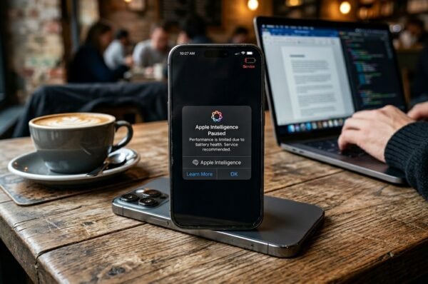 Ilustrasi notifikasi error pada layar gawai akibat kondisi Battery Health iPhone di bawah 80 persen yang menonaktifkan fitur AI.