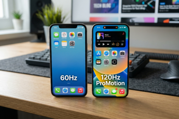 Perbandingan fisik antara iPhone 17e harga Indonesia terbaru dengan iPhone 15 Pro second original dari iSecondPhone.