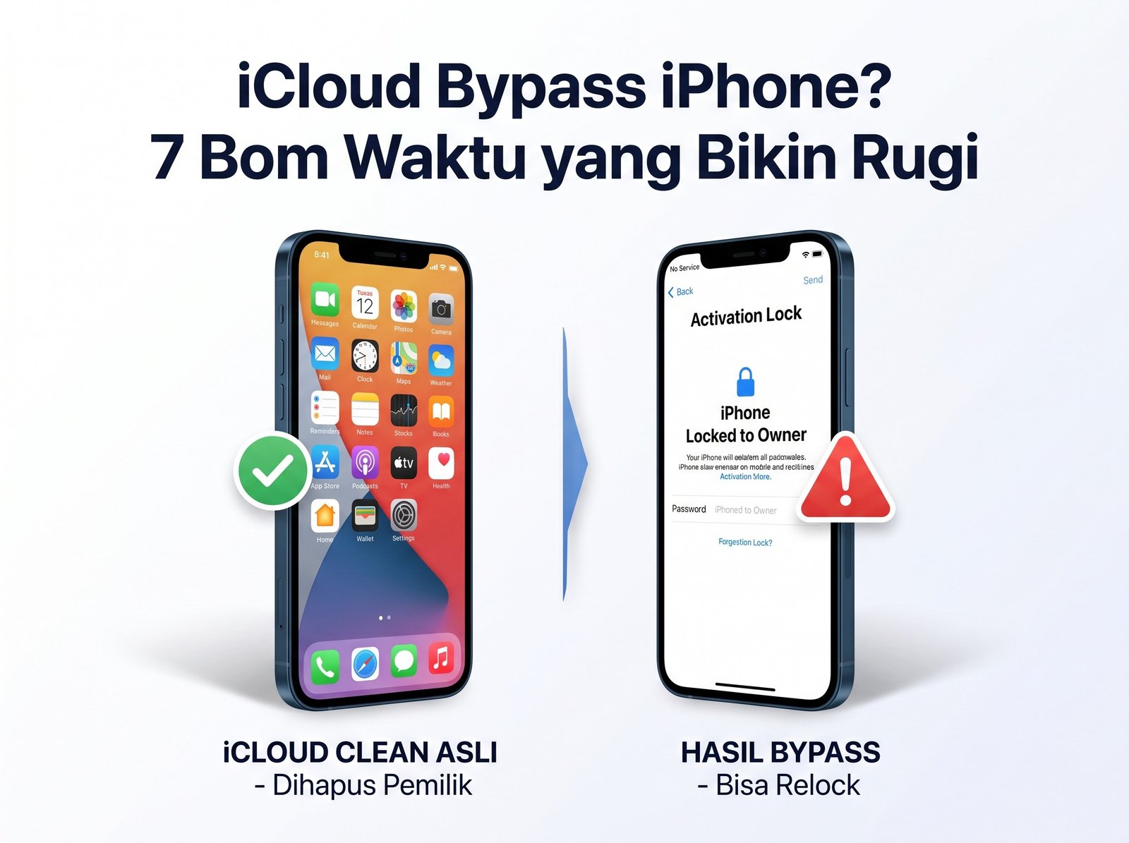 iCloud Bypass iPhone iCloud Bypass iPhone - ilustrasi layar Activation Lock dan risiko relock