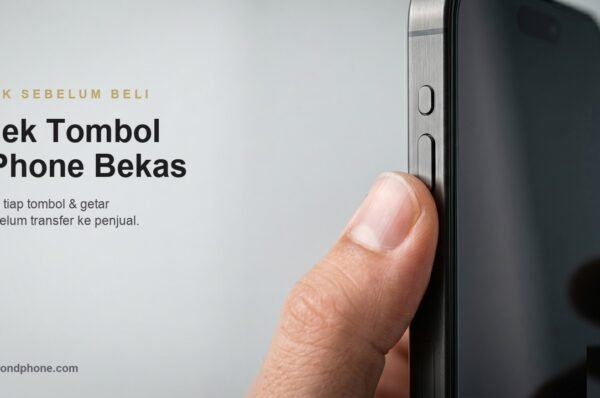 Cara cek tombol iPhone bekas, jari menekan tombol samping iPhone sebelum beli