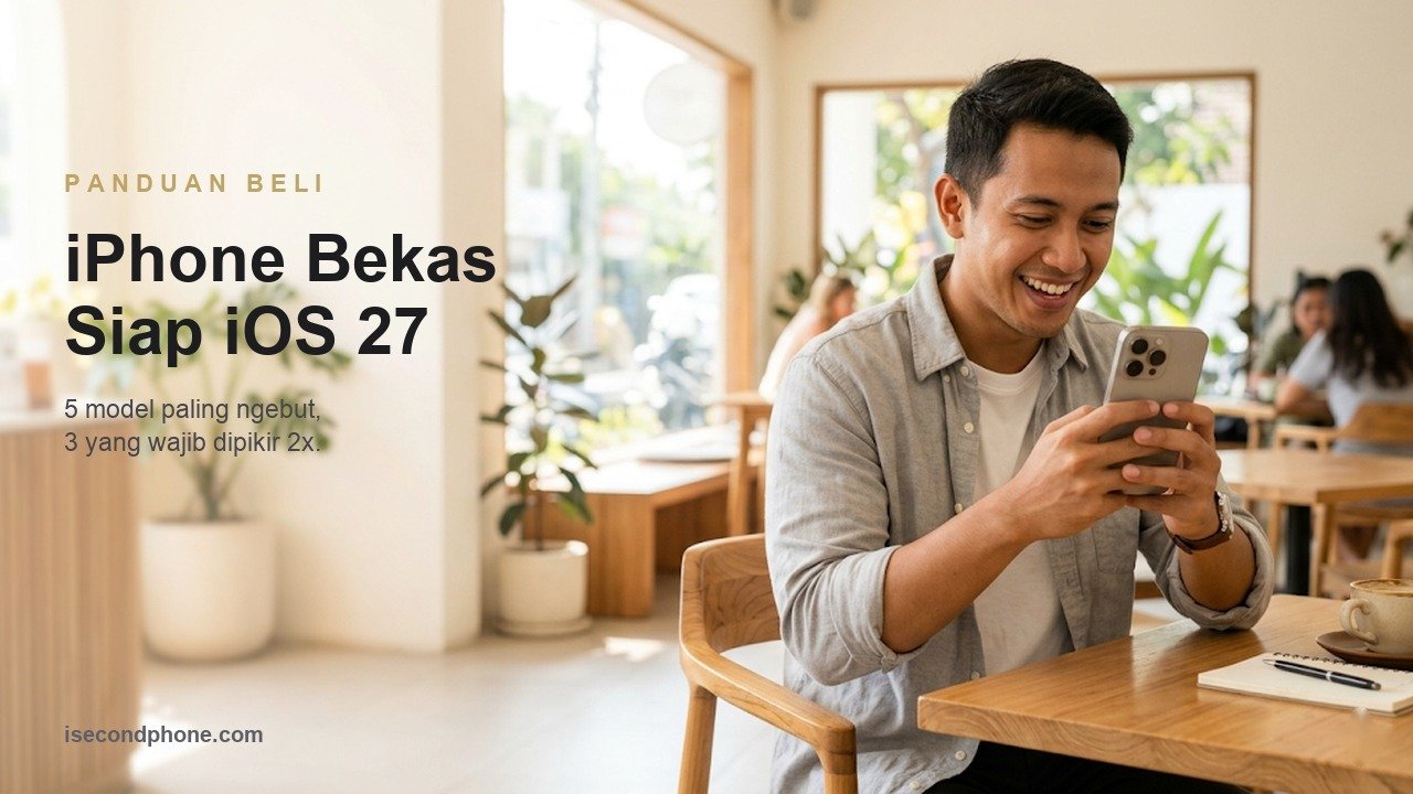 iPhone bekas siap iOS 27 dipakai anak muda di kafe