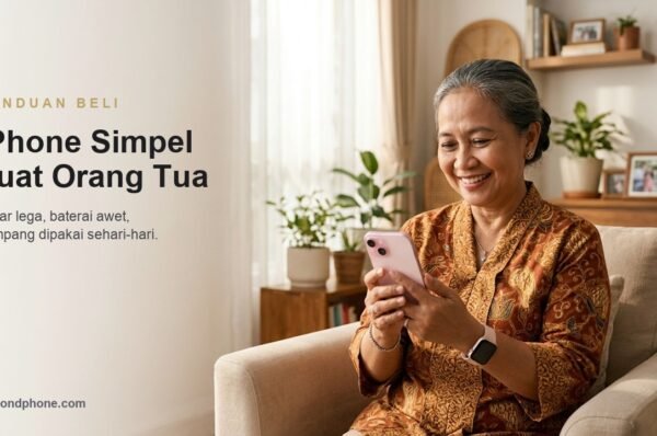 Ibu lansia memakai iPhone bekas dengan nyaman di rumah