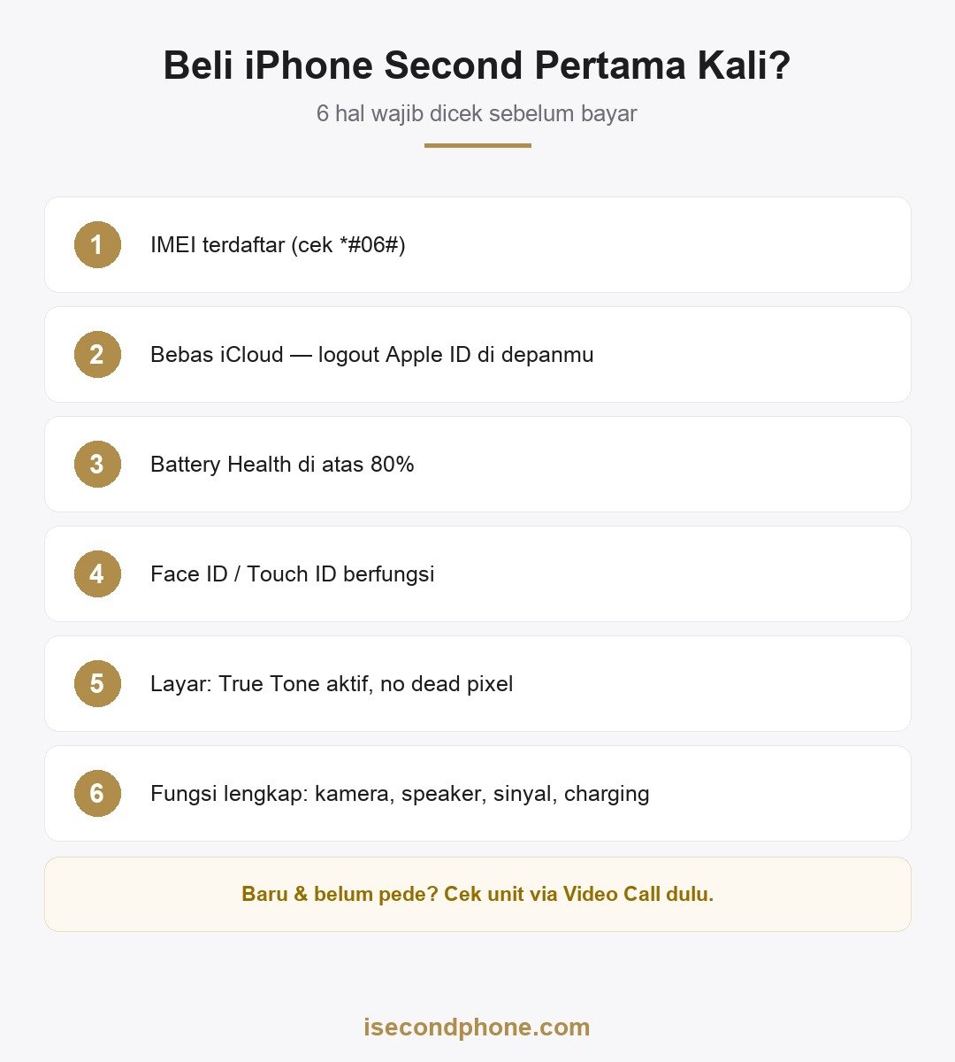 6 hal wajib dicek saat beli iPhone second pertama kali: IMEI, iCloud, Battery Health, Face ID, layar, fungsi lengkap
