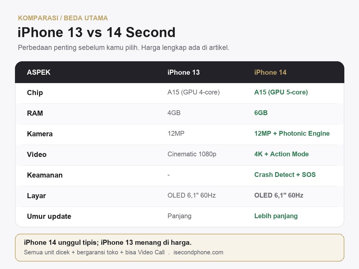 Perbandingan spesifikasi iPhone 13 vs 14 second: chip, RAM, kamera, video, keamanan