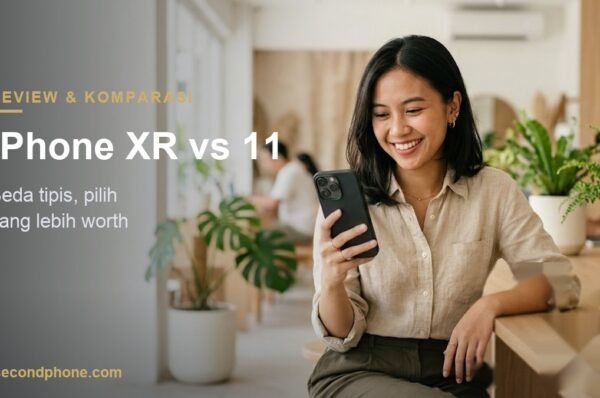 Perempuan membandingkan iPhone XR vs 11 second, memegang iPhone menghadap layar