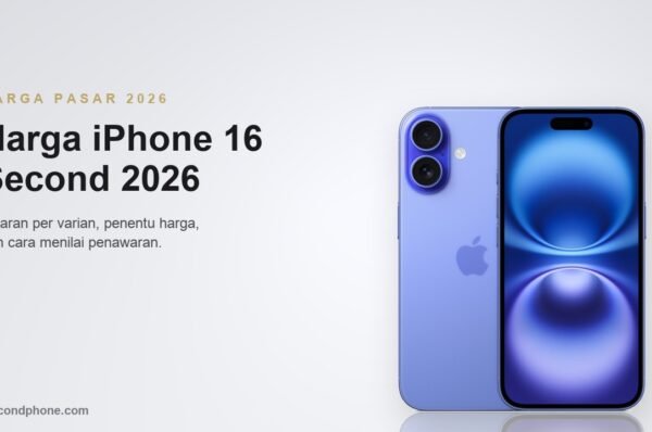 iPhone 16 second warna ultramarine tampak punggung dan layar untuk panduan harga bekas 2026