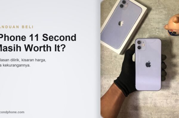 iPhone 11 second warna ungu dipegang tangan bersama dusnya untuk panduan beli 2026