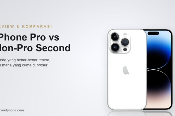 iPhone Pro second tampak punggung dan layar untuk perbandingan dengan model non-Pro