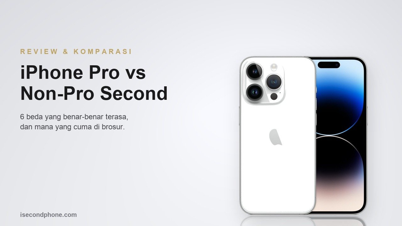 iPhone Pro second tampak punggung dan layar untuk perbandingan dengan model non-Pro
