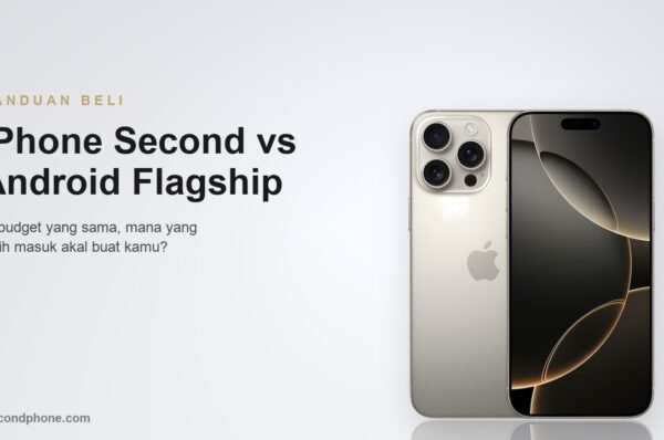 iPhone second warna natural titanium sebagai perbandingan dengan flagship Android bekas
