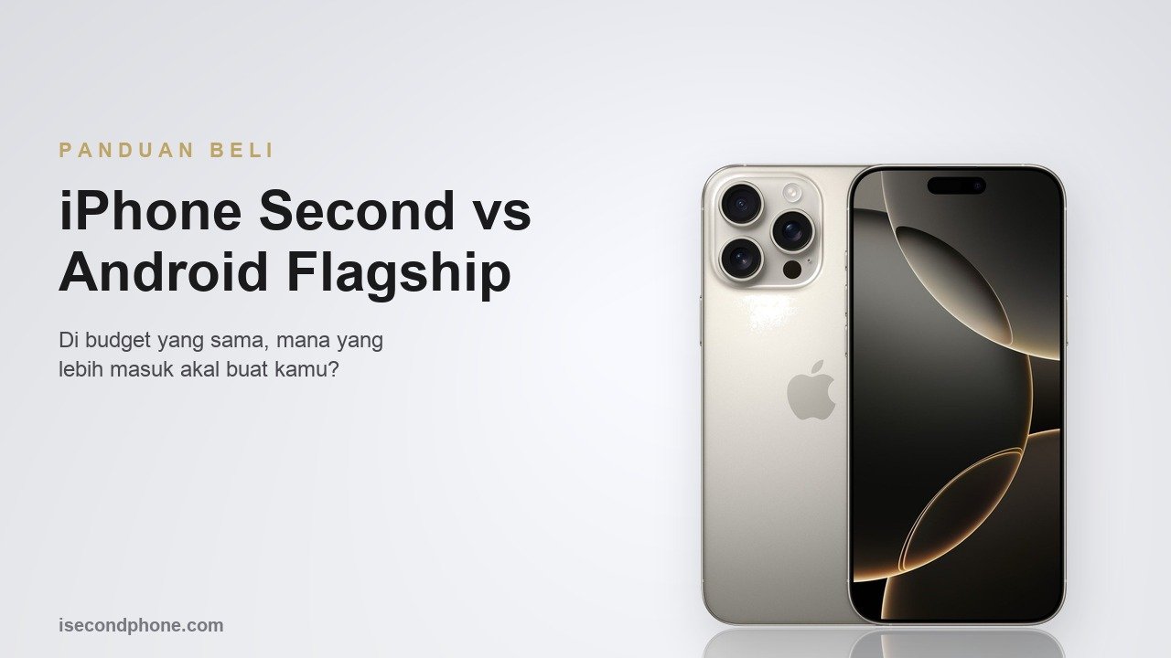 iPhone second warna natural titanium sebagai perbandingan dengan flagship Android bekas