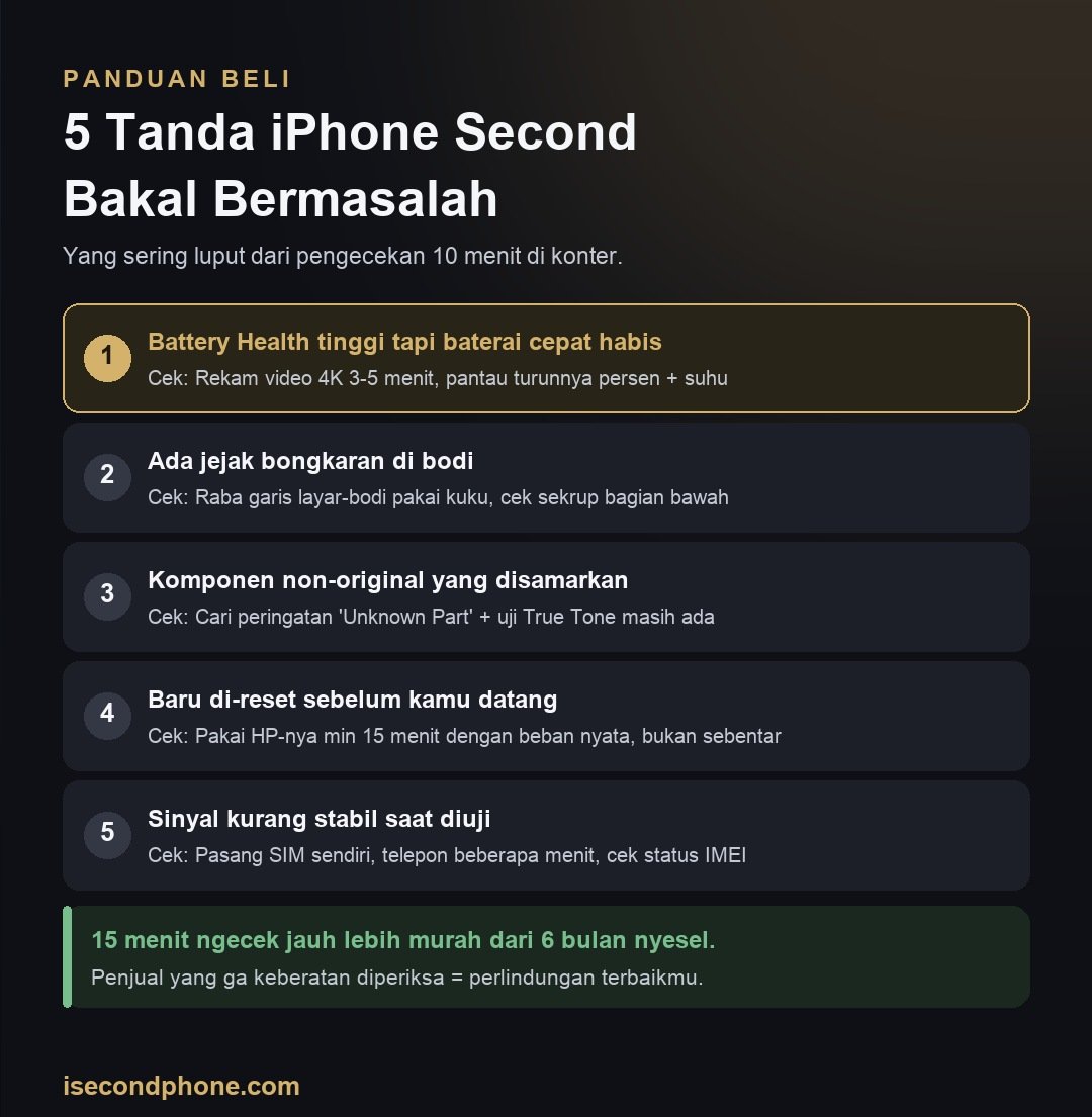 Infografis 5 tanda iPhone second bakal bermasalah beserta cara mendeteksinya sebelum membeli