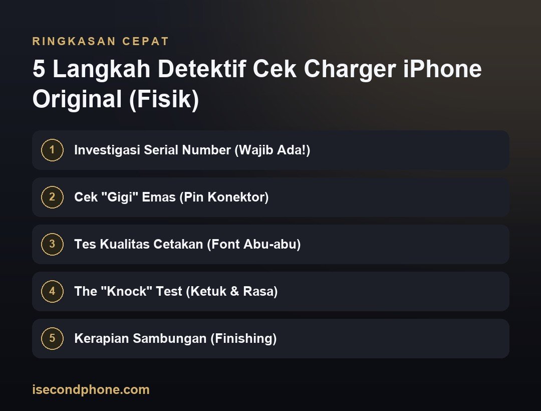 Cek Charger iPhone Original: 5 Cara Ampuh Hindari Barang Palsu (2026) 1 5 Langkah Detektif Cek Charger iPhone Original (Fisik) — ringkasan panduan cek charger iPhone original