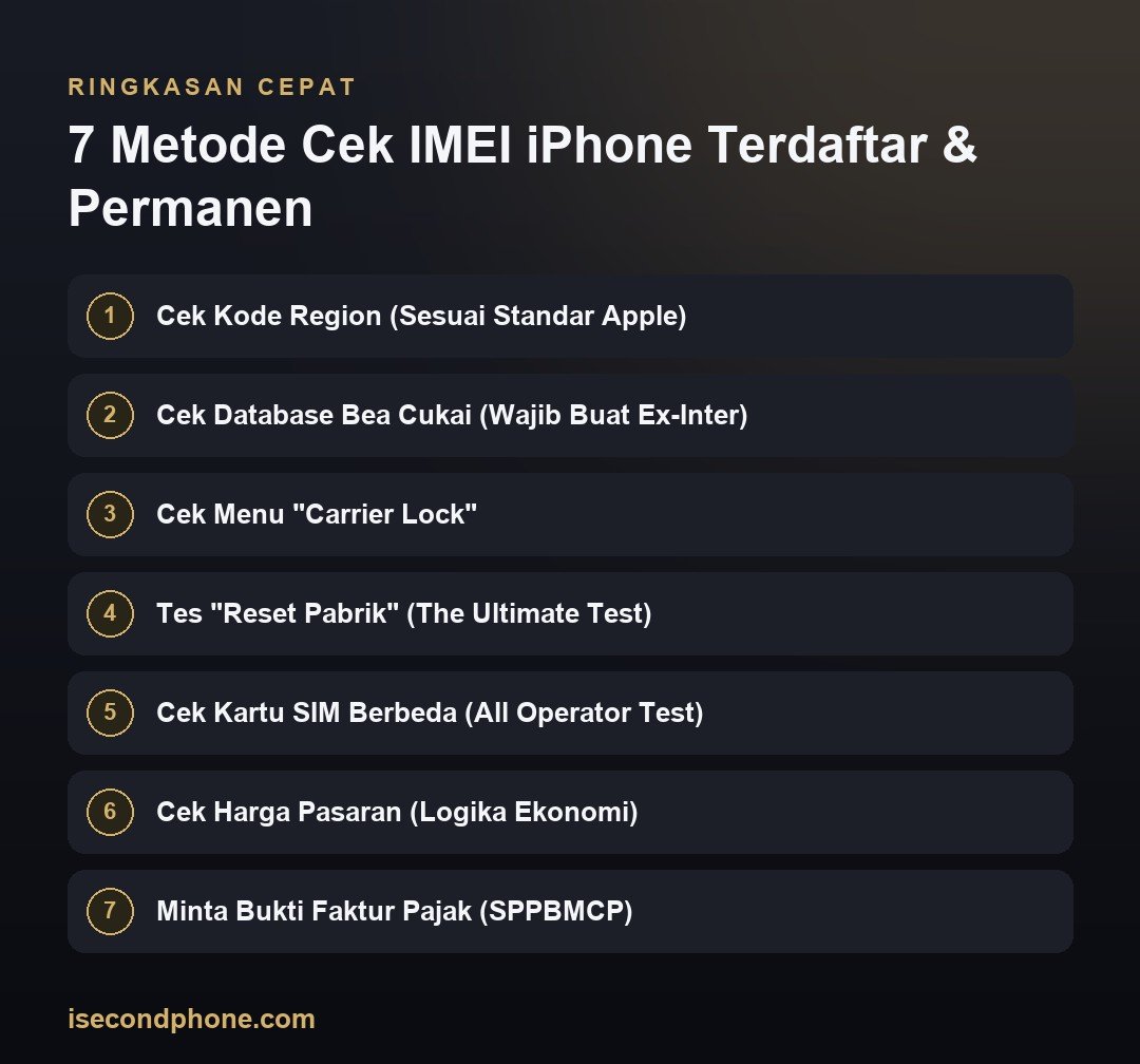 7 Metode Cek IMEI iPhone Terdaftar & Permanen — ringkasan panduan cek IMEI iPhone terdaftar