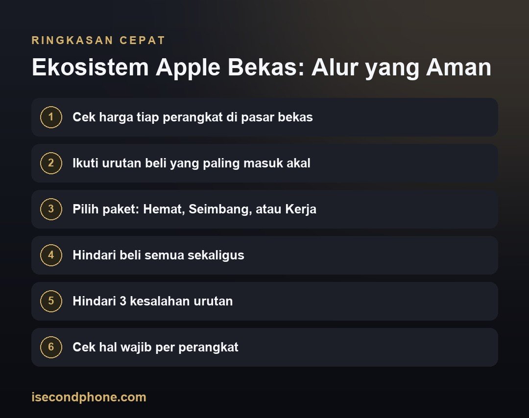 Ekosistem Apple Serba Bekas: Urutan Beli & Total Budget yang Masuk Akal 2 Ekosistem Apple Bekas: Alur yang Aman — ringkasan panduan ekosistem apple bekas