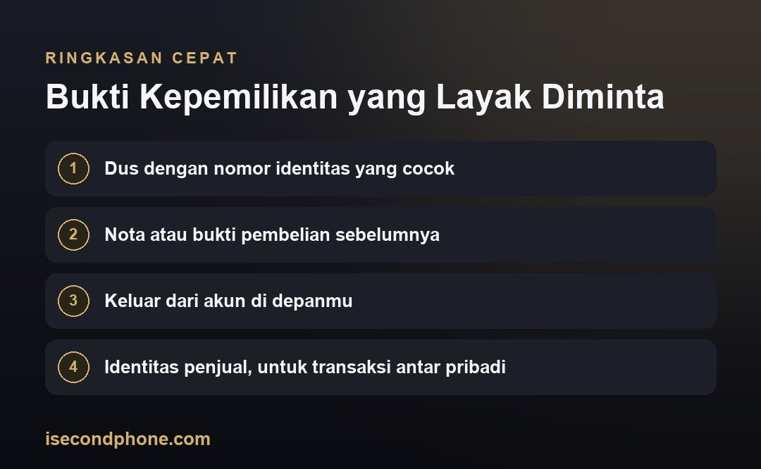Bukti Kepemilikan yang Layak Diminta — ringkasan panduan iPhone second hasil curian