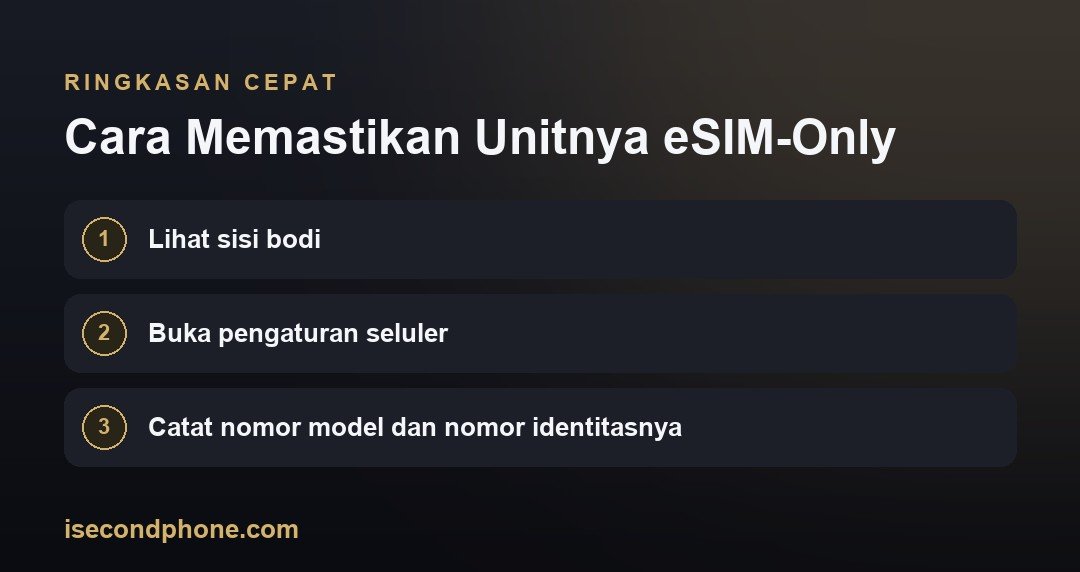 Cara Memastikan Unitnya eSIM-Only — ringkasan panduan iPhone second tanpa slot sim