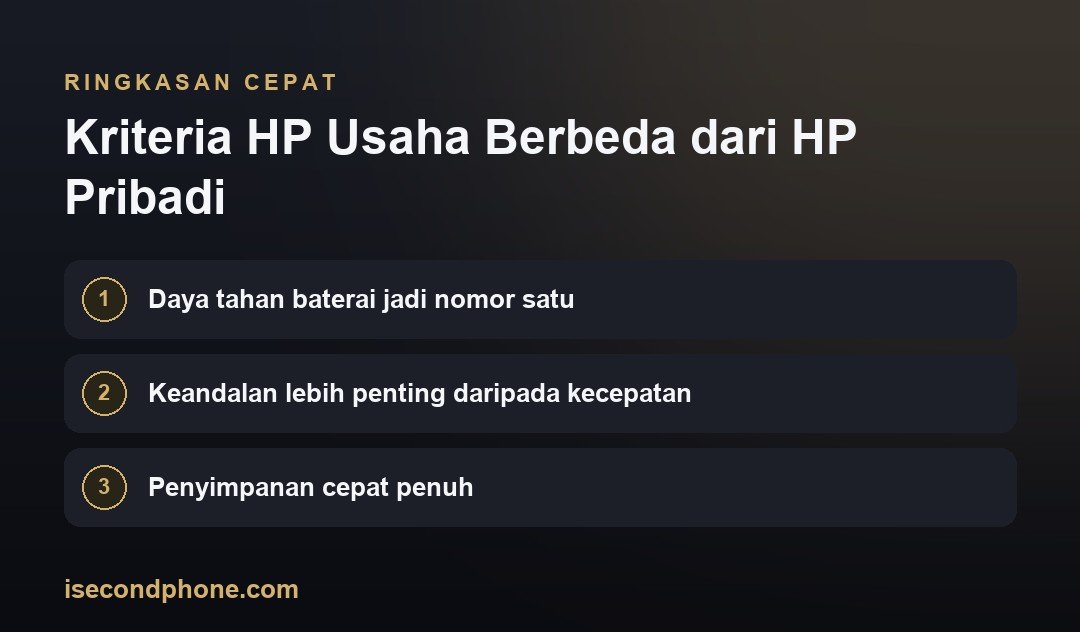 Kriteria HP Usaha Berbeda dari HP Pribadi — ringkasan panduan iPhone second untuk usaha