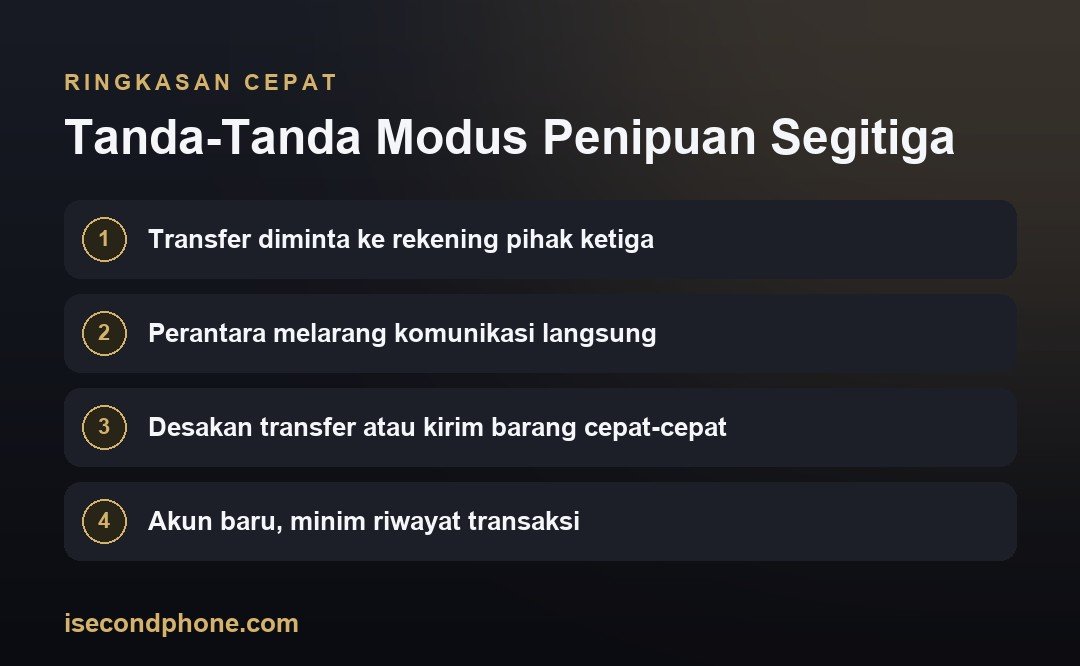 Modus Penipuan Segitiga iPhone Bekas: 5 Cara Aman Transaksi di iSecondphone 1 Tanda-Tanda Modus Penipuan Segitiga — ringkasan panduan modus penipuan segitiga iPhone bekas