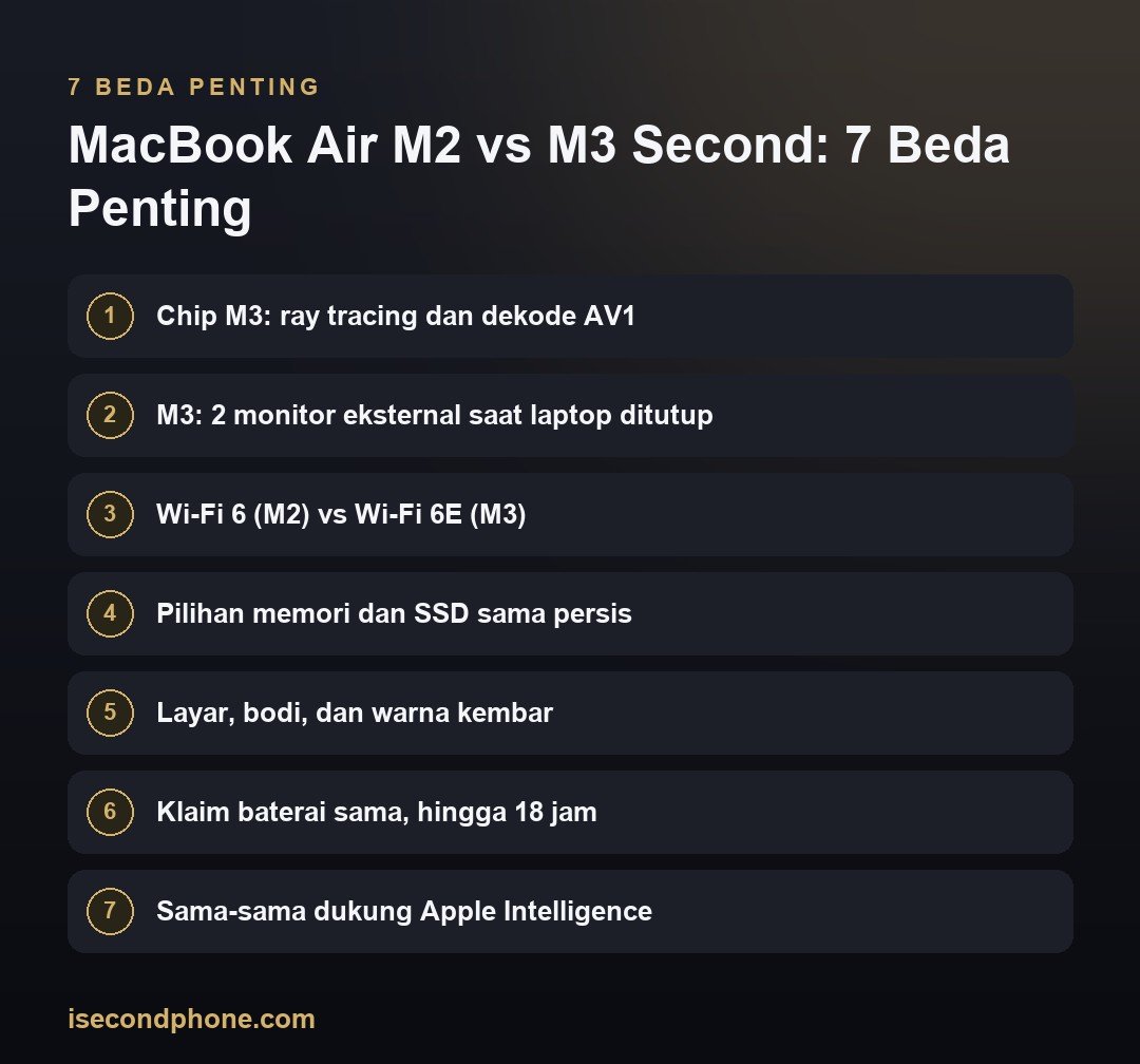 MacBook Air M2 vs M3 Second: 7 Beda Penting — perbandingan MacBook Air M2 vs M3 second